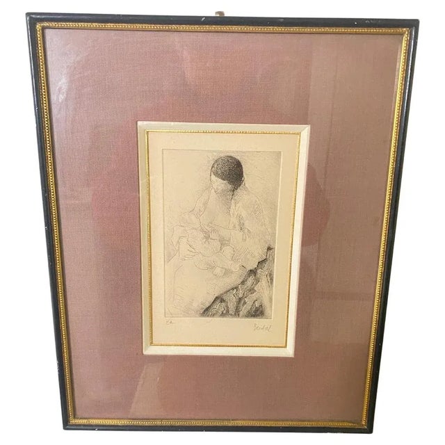 Alex Berdal, Woman with a Child, 20th Century, Engraving, Framed For Sale - Image 9 of 9