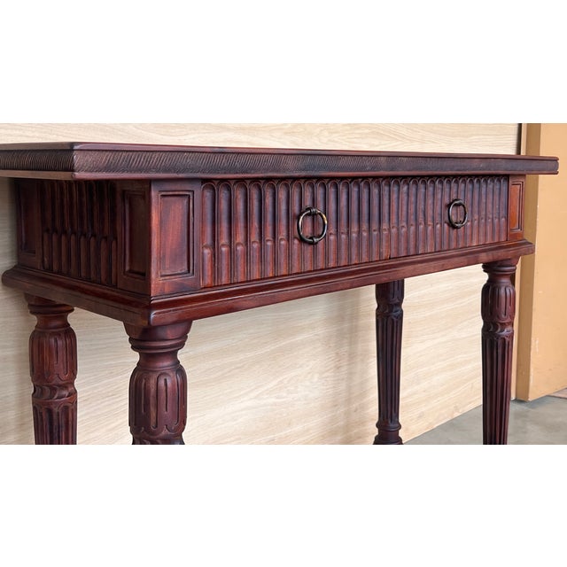Late 19th Century Early 20th Century Catalan Spanish Carved Walnut Console Table with Two Drawers, 1890 For Sale - Image 5 of 18