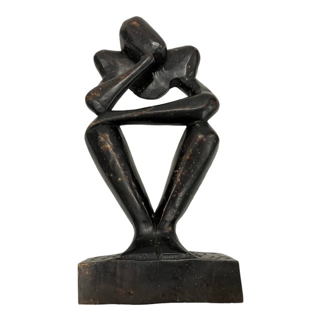 1990s Carved Wood Abstract Figural Sculpture For Sale