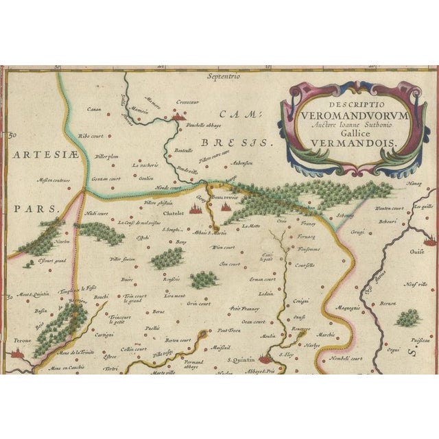 17th Century Antique Map of Vermandois and La Capelle from Blaeu, France, 1642 For Sale - Image 5 of 9