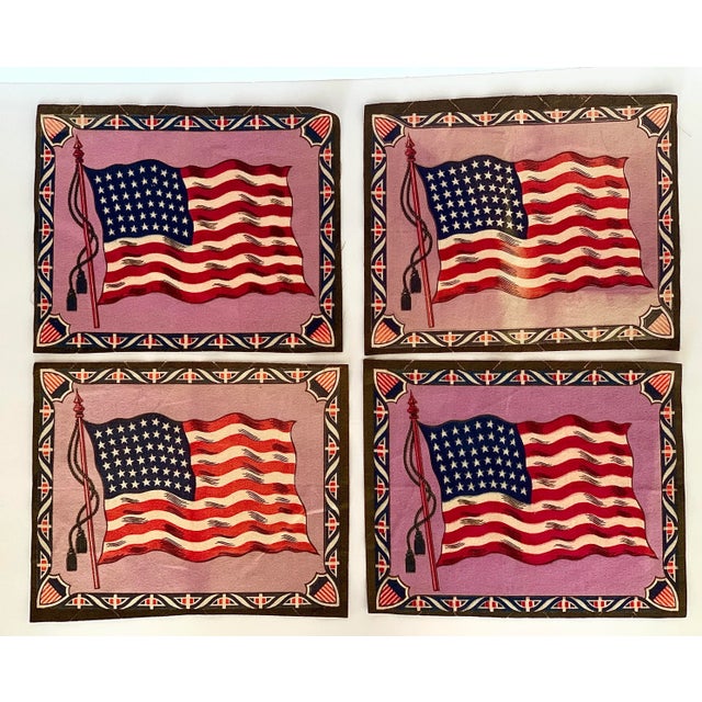 Antique ‘Tobacciana’ Flannel American Flags/Textile Tobacco Premium Inserts- Set of 4 For Sale - Image 10 of 11