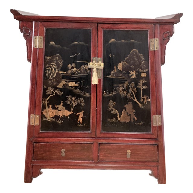 1990s Vintage Chinoiserie Chest With Brass Lock For Sale
