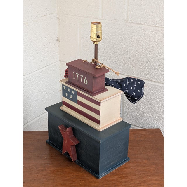 Late 20th Century Handcrafted Americana-Style Patriotic Wooden Block Table Lamp For Sale - Image 5 of 7