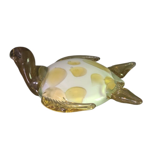Vintage Hand Blown Art Glass Coastal Sea Turtle Paper Weight Figurine For Sale - Image 9 of 9