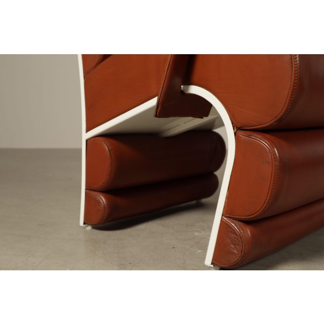 Sculptural Cognac Leather Armchairs with White Metal Frames, 1970s, Set of 2 For Sale - Image 6 of 16