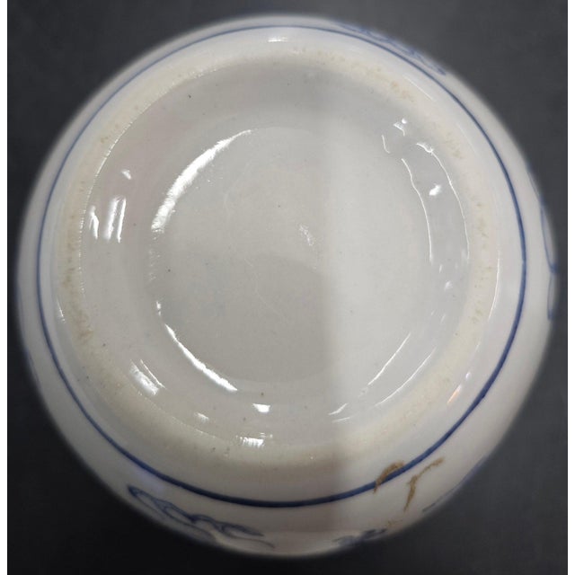 Ceramic Vintage Hand-Painted Blue and White Dragon Ginger Jar With Matching Lid For Sale - Image 7 of 9