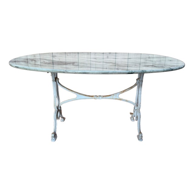 Art Nouveau Cast Iron and Veined Marble Bistro Table, 1900s For Sale