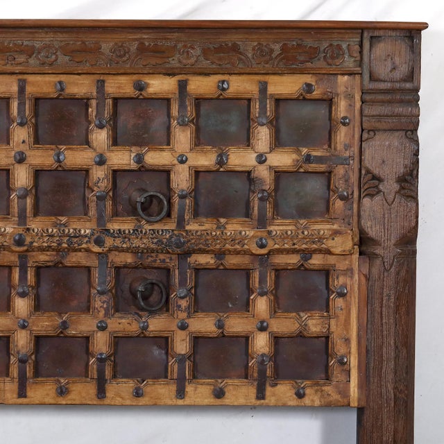 Farmhouse Queen Headboard Constructed From an Antique Indian Teakwood and Iron Door and Pillars For Sale - Image 3 of 5