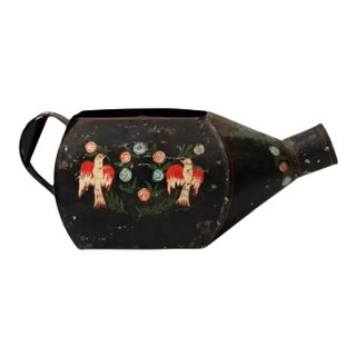Vintage Folk Art Painted Watering Can For Sale