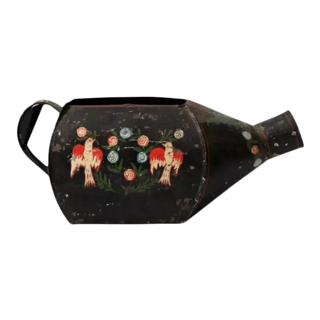 Vintage Folk Art Painted Watering Can For Sale