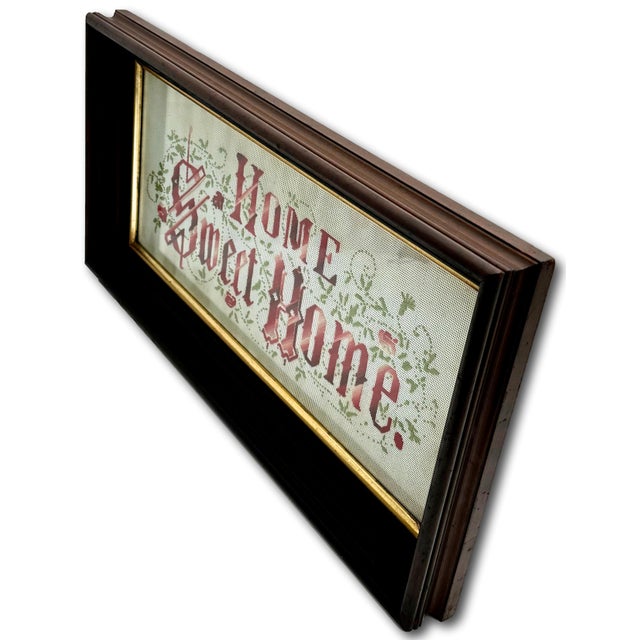 Classic Antique American Victorian Embroidered "Home Sweet Home" Motto in Original Black Walnut Frame For Sale In Boston - Image 6 of 12