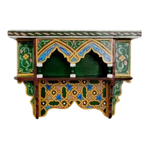 Moroccan Wooden Shelf All Hand-Painted / Green