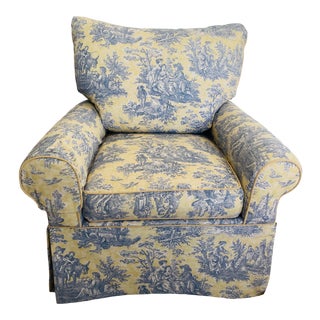 Vintage Custom Calico Corners French Toile Club Chair For Sale