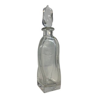 Large Vintage Hand Blown Signed Daum Swirled Clear Crystal Decanter Glass Bottle For Sale