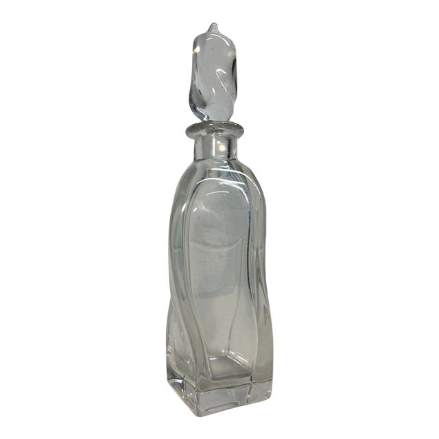 Large Vintage Hand Blown Signed Daum Swirled Clear Crystal Decanter Glass Bottle For Sale