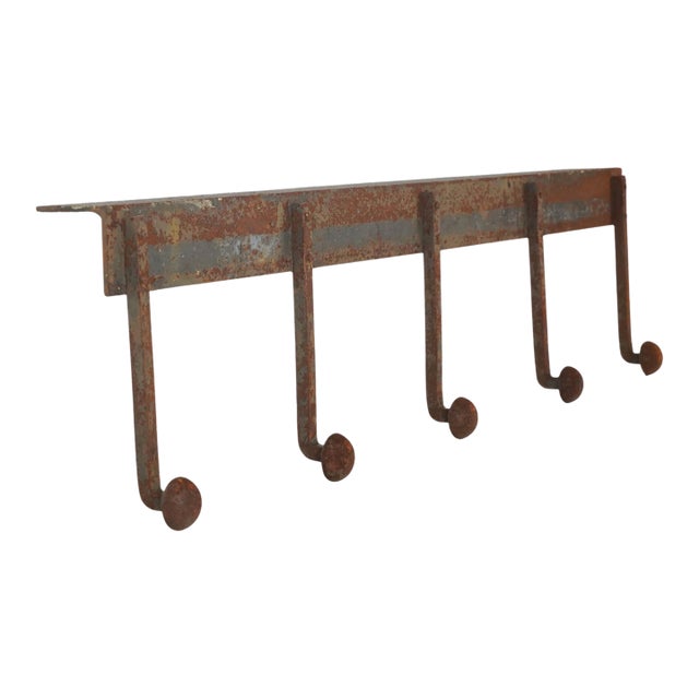 Antique Wrought Iron Industrial Peg Wall Rack For Sale