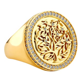 Syna Yellow Gold Tree of Life Ring with Diamond For Sale