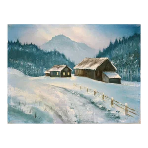 Snowy Farm - Vintage Winter Cabin Landscape