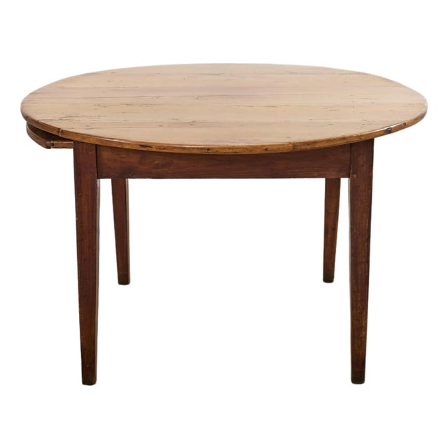 Country English Provincial Round Fruitwood Farmhouse Dining Table For Sale