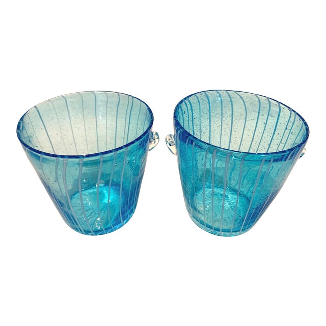 MidCentury Murano Contemporary Turquoise Hand Blown Glass Ice Buckets a Pair Chairish