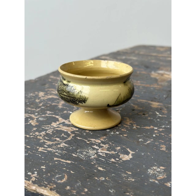 Antique Salt Cellar in Seaweed Yellow Ware, Circa Early-Mid 19th Century For Sale - Image 4 of 10