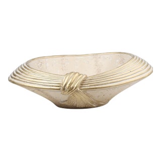 Jaru Travertine Stone Vintage Beige Decorative Gold Trim Bowl For Sale