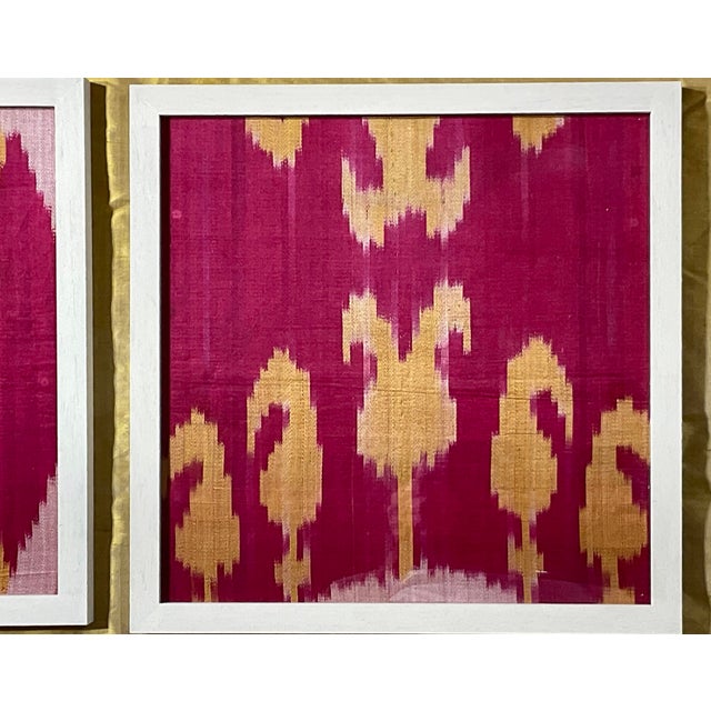 Vibrant Silk Ikat Framed Collection – Bohemian Luxury Textile Art (Set of 4) For Sale - Image 4 of 15
