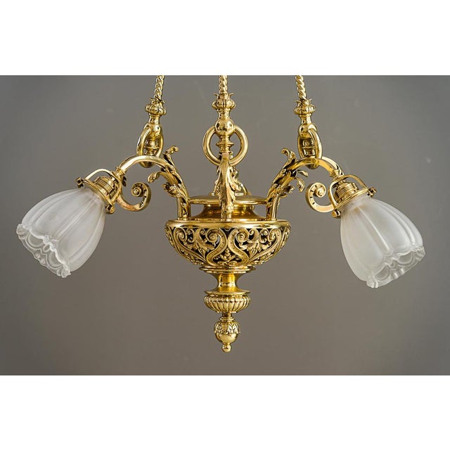 Antique Chandelier with Original Glass Shades, Vienna, Austria, 1890s For Sale - Image 4 of 18
