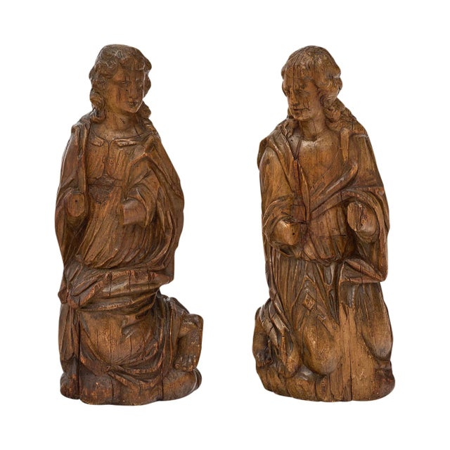French Antique Oak Statues - Set of 2 For Sale - Image 10 of 10