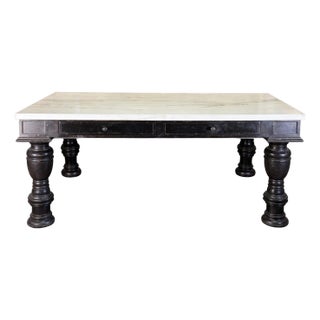 Vintage Industrial Marble Top Library Table For Sale