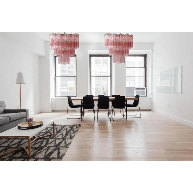 Toni Zuccheri Style Tronchi Chandeliers with 48 Pink Glasses in Murano, 1990, Set of 2 For Sale - Image 6 of 16