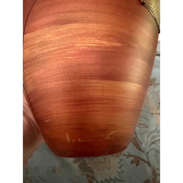 Metal Designed Art Glass Vase Hand-Painted, With Raised Metal Browns & Golds Coloring, Abstract Contemporary Design, With Art Nouveau Influence For Sale - Image 7 of 8