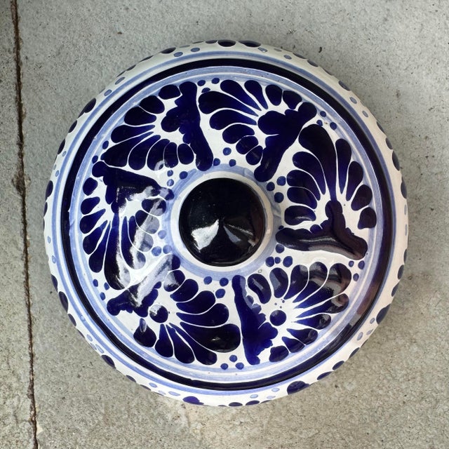 Late 20th Century Vintage Mexican Talavera Blue & White Lidded Bowl - 5.5” For Sale - Image 5 of 12
