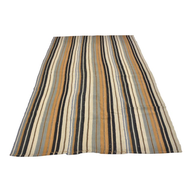 1960s Striped Deign Organic Wool Modern Kilim For Sale