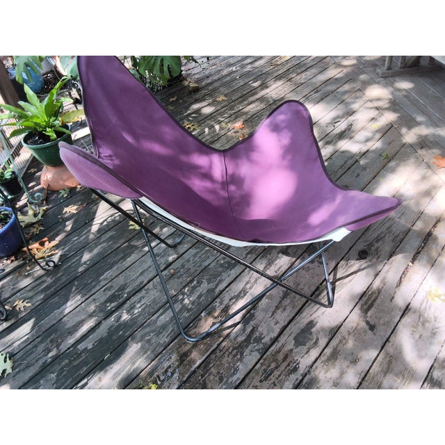 Purple Mid-Century Modern Hardoy Style Welded Solid Wrought Iron BKF Butterfly Chair With Purple Canvas Seat For Sale - Image 8 of 15
