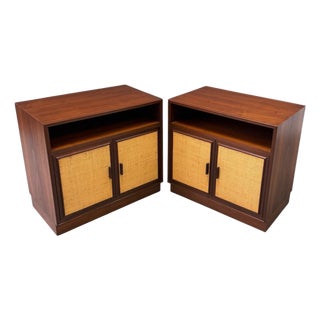 1950s Pair of Cane-Front Walnut Nightstands by Arne Vodder for Vamo Sønderborg For Sale