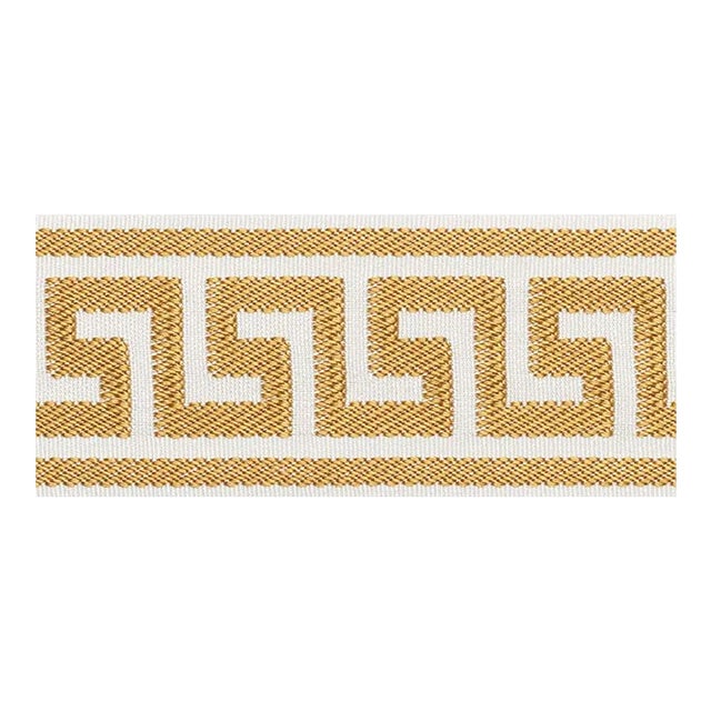 Sample - Schumacher Etienne Silk Greek Key Trim Wide in Gold For Sale