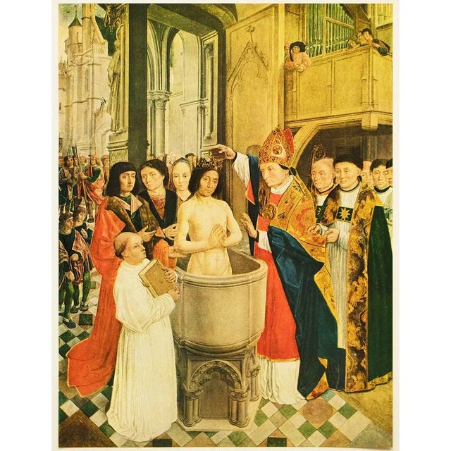 Paper 1956 After Master of Saint Gilles "The Baptism of Clovis", Vintage Full-Color Print For Sale - Image 7 of 7