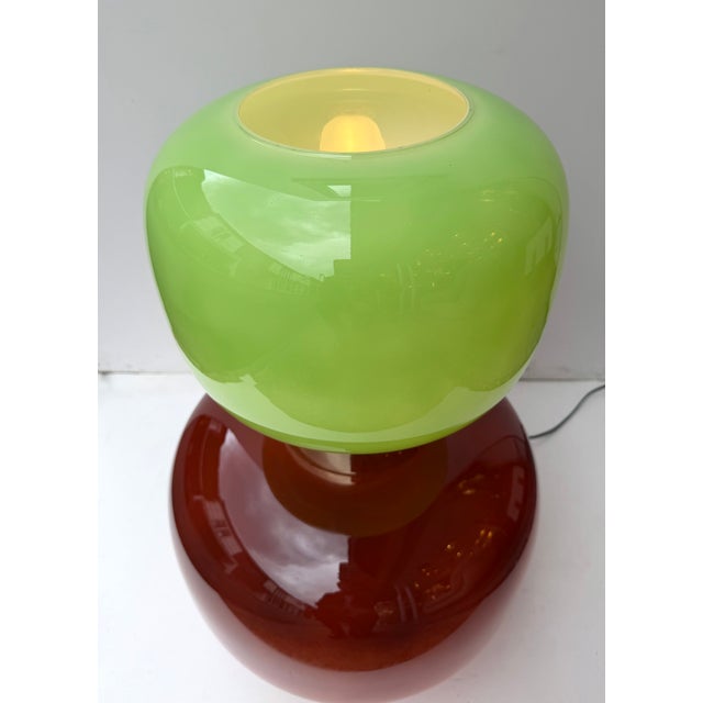Brass Contemporary Pair of Brass and Green Murano Glass Bulb Shade Lamps, Italy For Sale - Image 8 of 13
