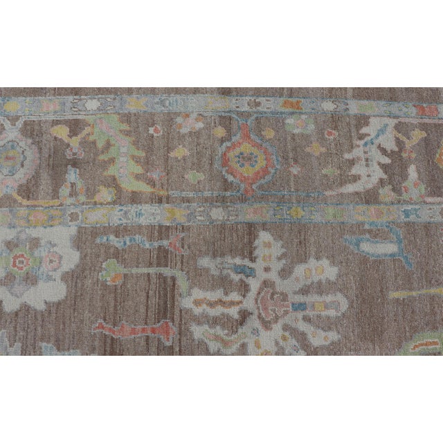 Turkish Oushak Rug With All-Over Floral Design on a Light Brown Field 13'4"x17'6" For Sale - Image 14 of 17