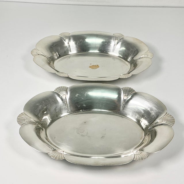 Art Deco Early 20th C Antique English Art Deco Fan Motif Oval Silverplate Serving Bowls - A Pair For Sale - Image 3 of 13