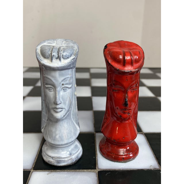 Chess Coffee Table with Wrought Iron and Ceramic Board, Ceramic Game Pieces, 1960s For Sale - Image 4 of 18