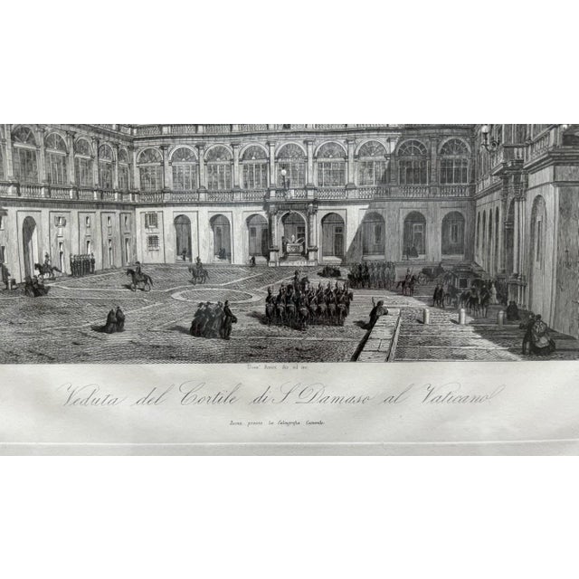 19th Century Engraving of the Court of San Damaso in Vatican City For Sale - Image 10 of 16