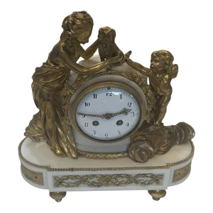 Early 20th Century Louis XVI Style Ormolu and White Stone Mantel Clock