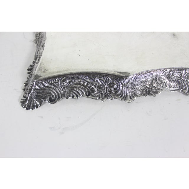 Ornate Silver Plated Square Tray Platter Vintage Plate Embossed Chased Serving For Sale - Image 12 of 14
