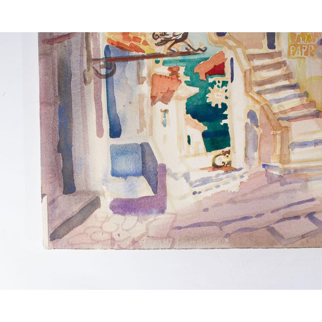 Contemporary 1988 Watercolor Painting of a City by Artist Virginia Brooks For Sale - Image 3 of 7