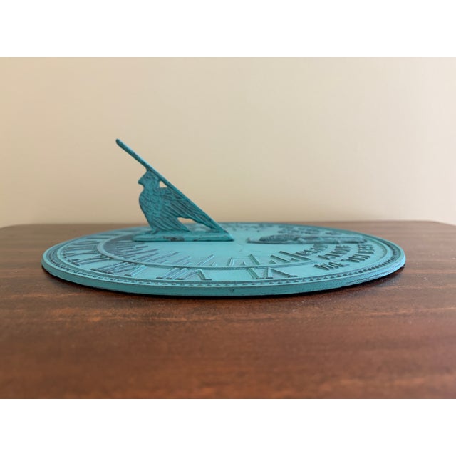 Virginia Metalcrafters Vintage English Country Iron Verdigris Garden Sundial "Grow Old Along With Me" For Sale - Image 4 of 7