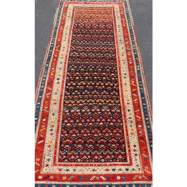 1900 - 1909 Antique Persian Bidjar Rug, Navy and Red Geometric Design 3'7" X 9'6" For Sale - Image 5 of 10