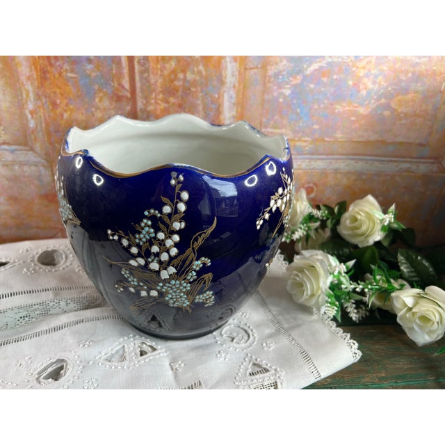 Antique French Cobalt Blue Faience Cache Pot, 1890s For Sale - Image 3 of 13