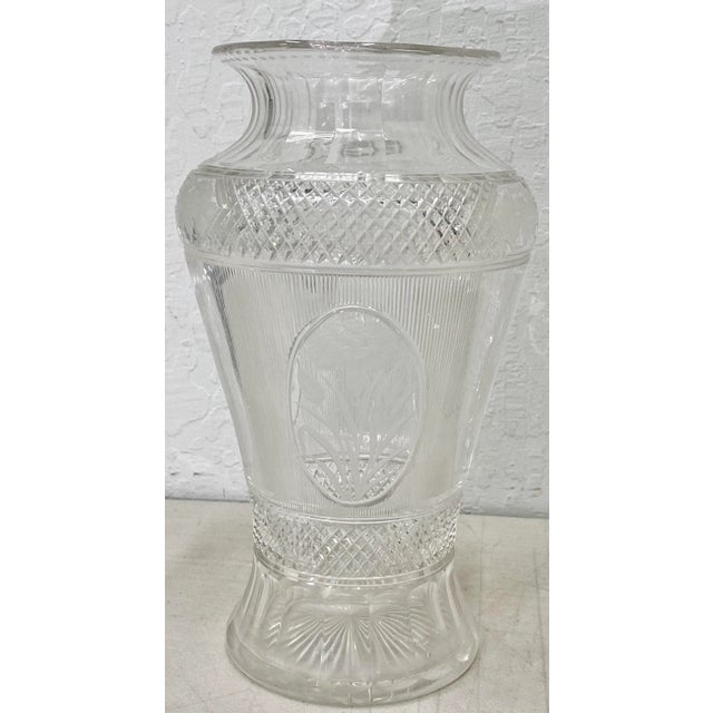 Antique Hand Cut Crystal Vase With Floral & Grape Motif C.1920 For Sale - Image 11 of 11